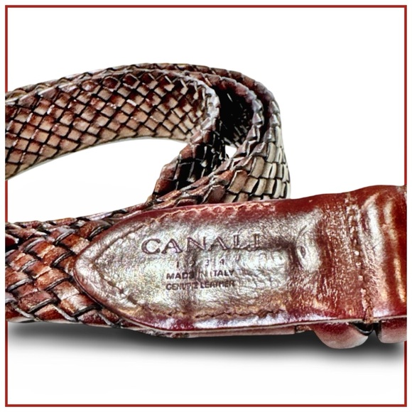 Canali Men’s Tubular Braided Leather Belt. Mud. 51” - Picture 9 of 13
